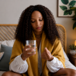 young black woman holding gas-x pill
