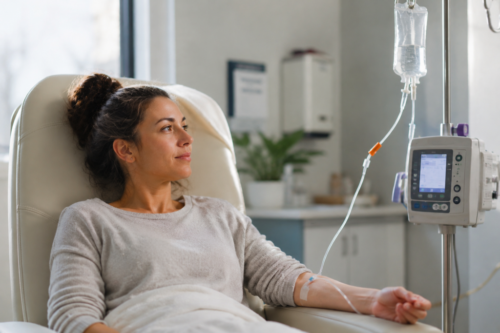 woman getting IV therapy