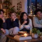 college kids watching drug ads