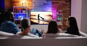 family watching tv drug ad