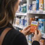 woman looking at zicam in pharmacy