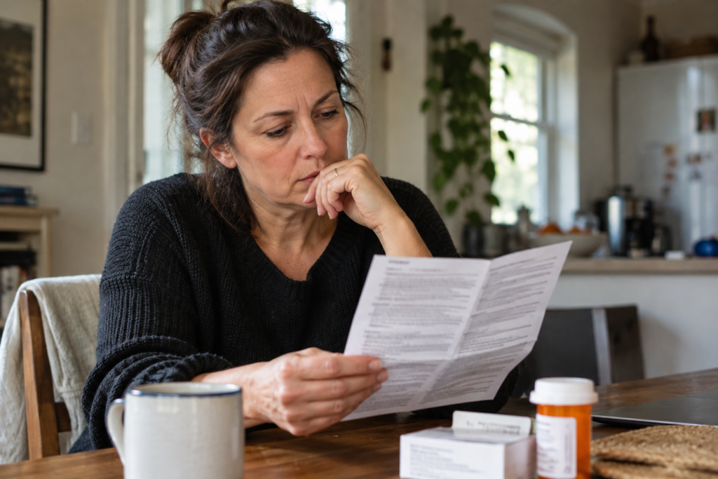 Brain Infection Warning for Xeljanz, Neurological Risks for Tepezza, woman sitting at kitchen table
