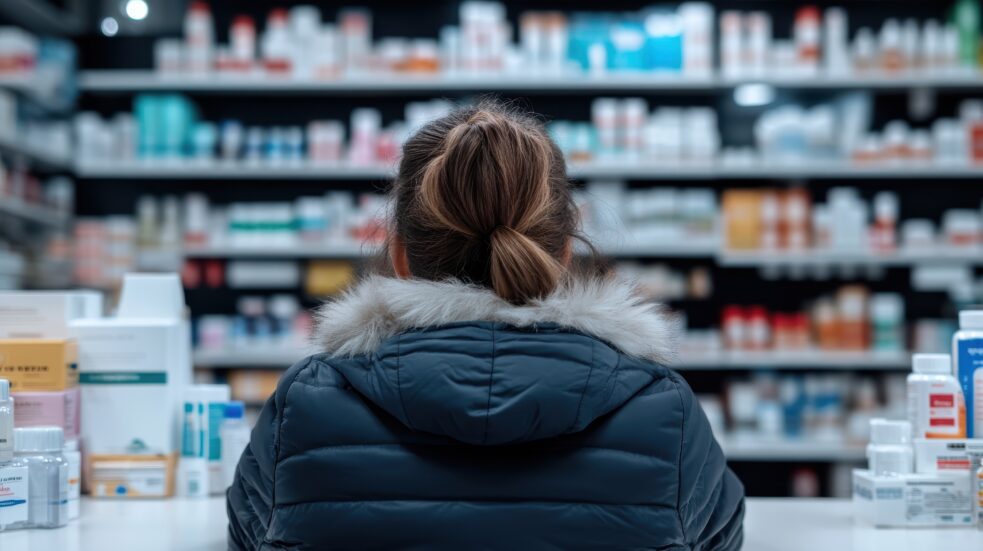 FDA side effects update, woman looking at pharmacy counter