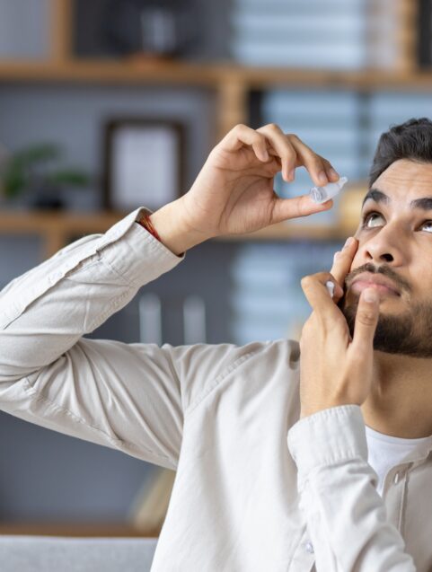 man putting in eye drops, eye drop recall