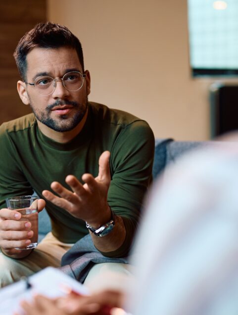 man talking to psychiatrist about antidepressants