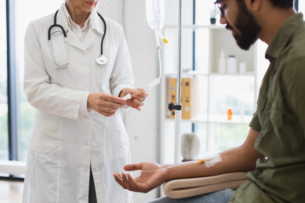 man getting an infusion drug