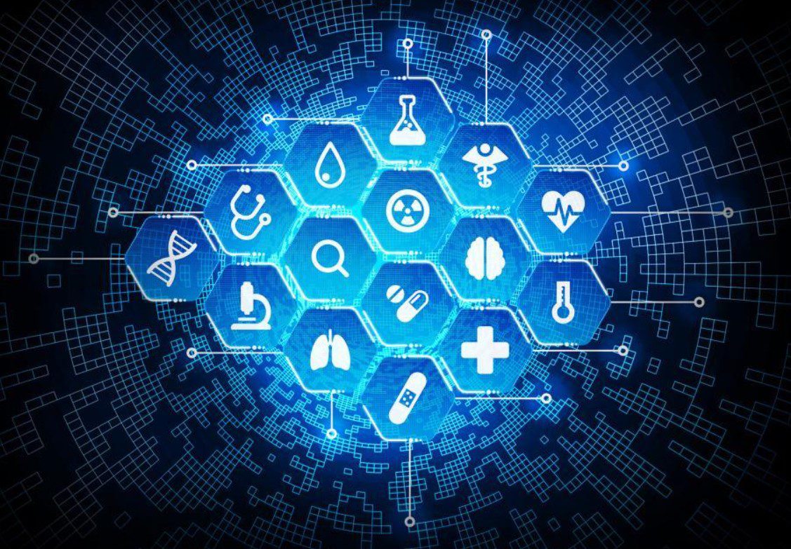 blue illustration of medical icons