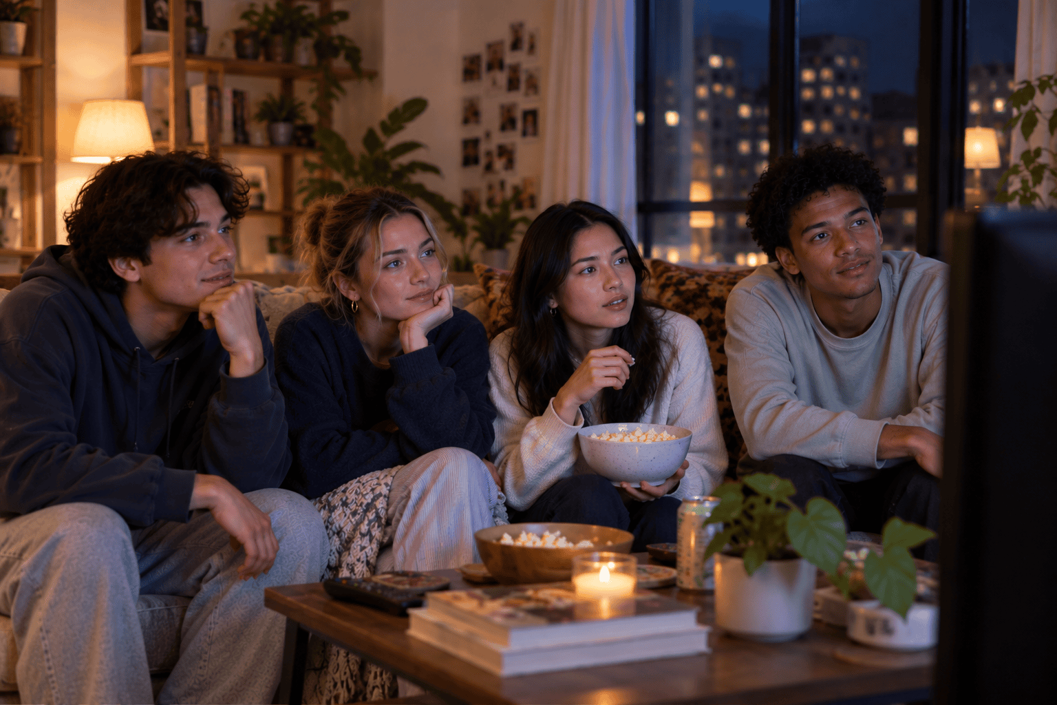 college kids watching drug ads