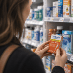 woman looking at zicam in pharmacy